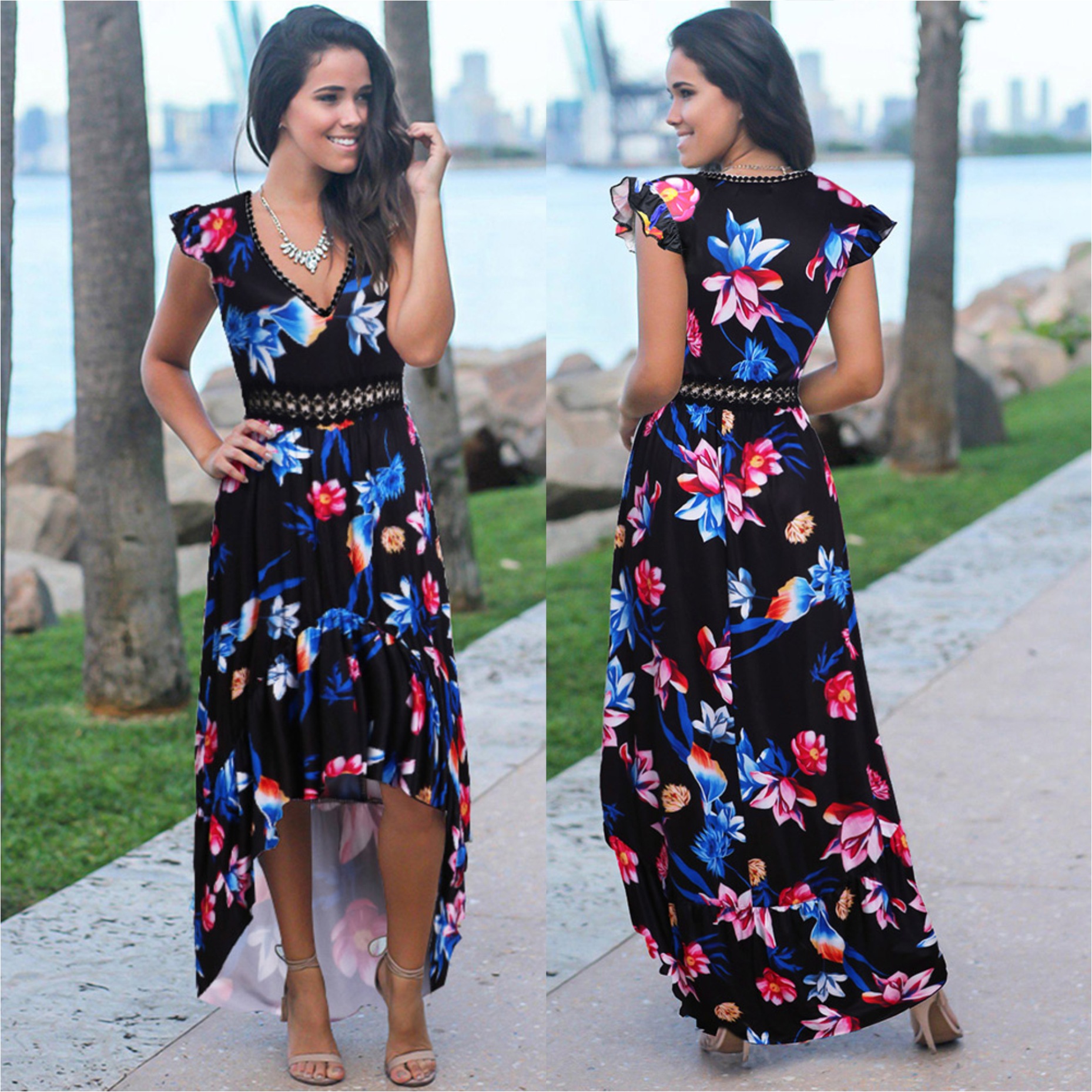 V Neck Floral Lace Dress Hollow Out Design Spring Summer Style Perfect for Casual Outings Wholesale Available
