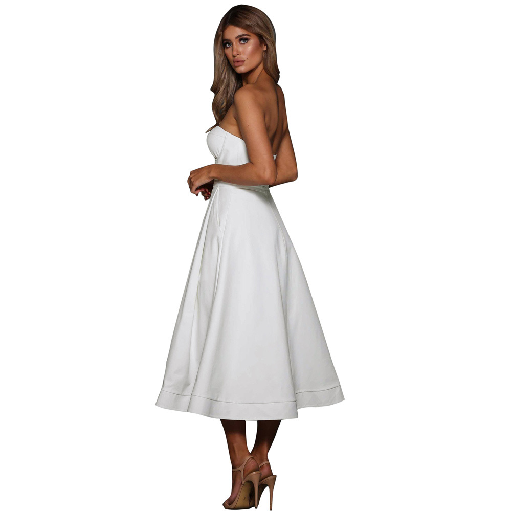 Mini Dress Solid Color Strapless Flared A Line Waist Cinching Mid Length Cocktail Party or Evening Wear