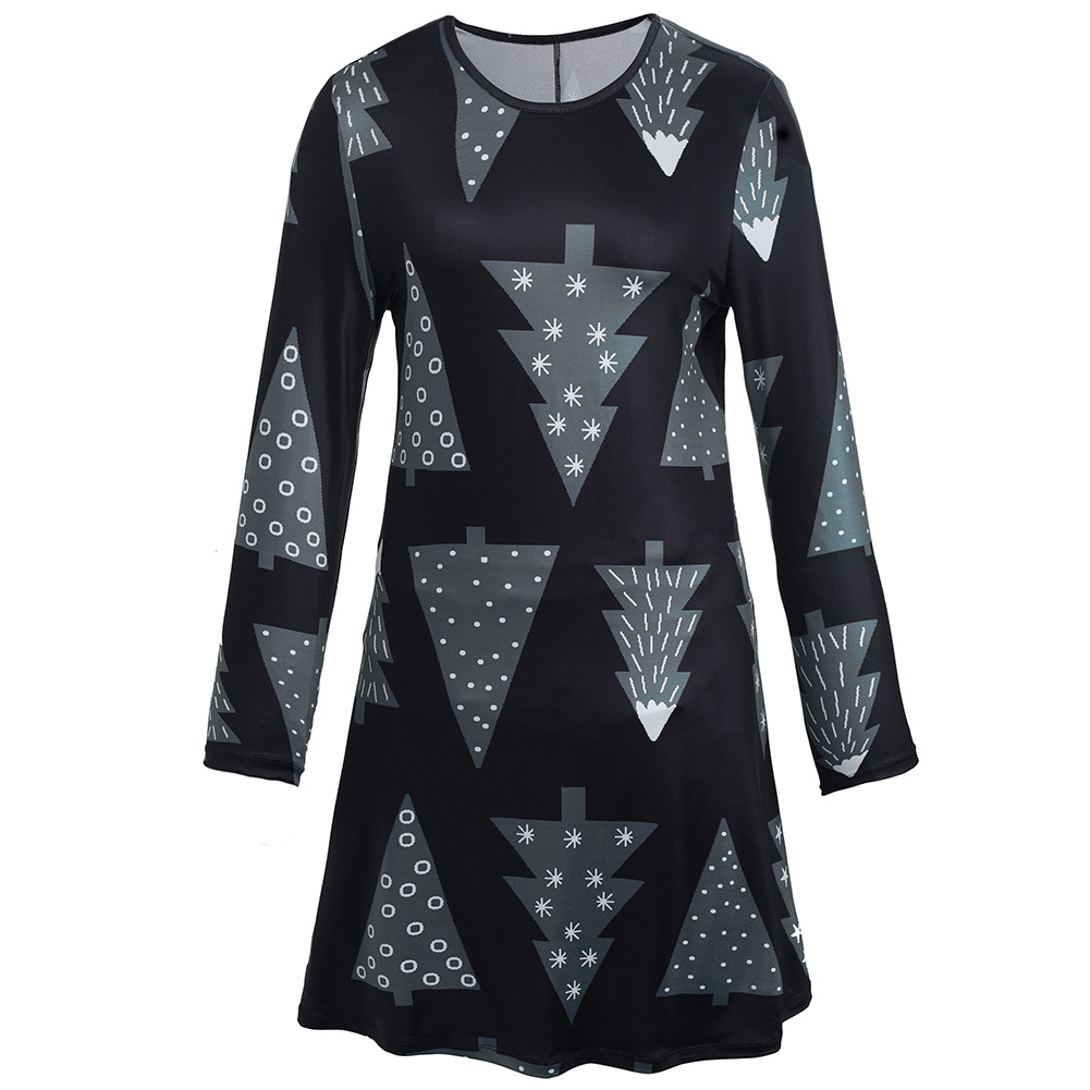 Casual Long Sleeve Printed Dress Autumn Winter Style Perfect for Christmas Celebrations Wholesale Available