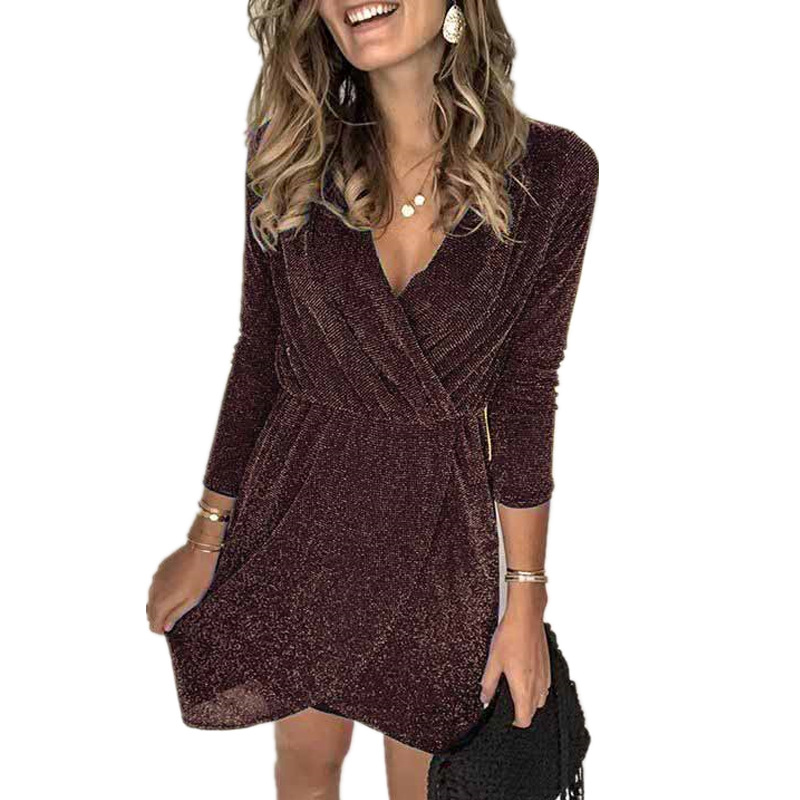 V Neck Irregular Sequin Evening Dress Elegant Party Wear Spring Summer Collection Wholesale Available
