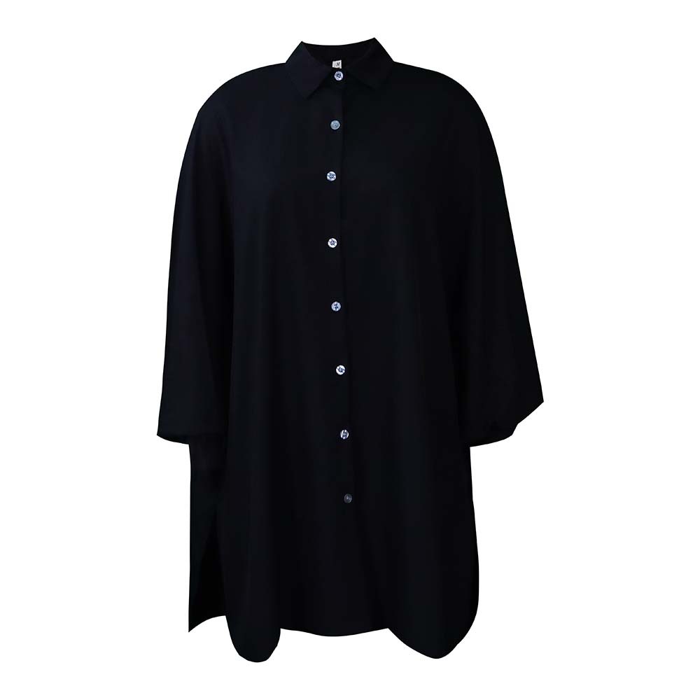European Market Plus Size Shirt Dress — Loose Fit, Elegant Collar, Solid Color, Versatile Style — Casual or Formal Occasions —