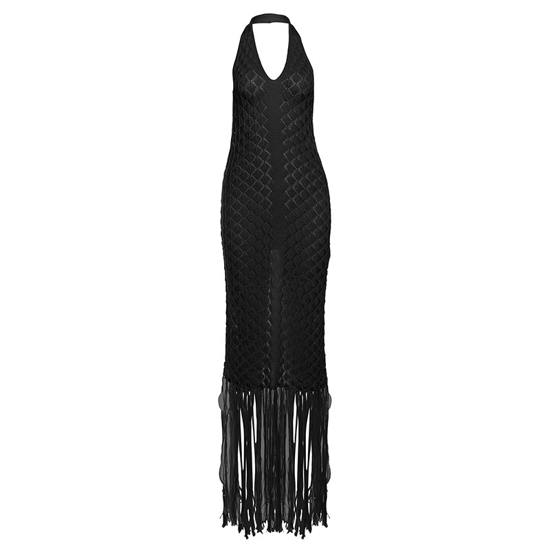 Summer New Cross Border Source New European and American Women's Sexy Solid Color Sheer Mesh Knitted Beach Skirt