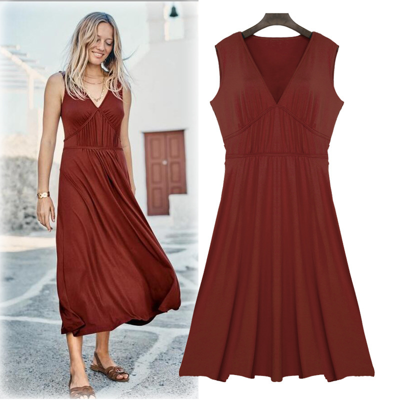 Summer A Line Dress for Women V Neck Sleeveless Slim Fit Waist Defining Perfect for Casual Outings OEM Available