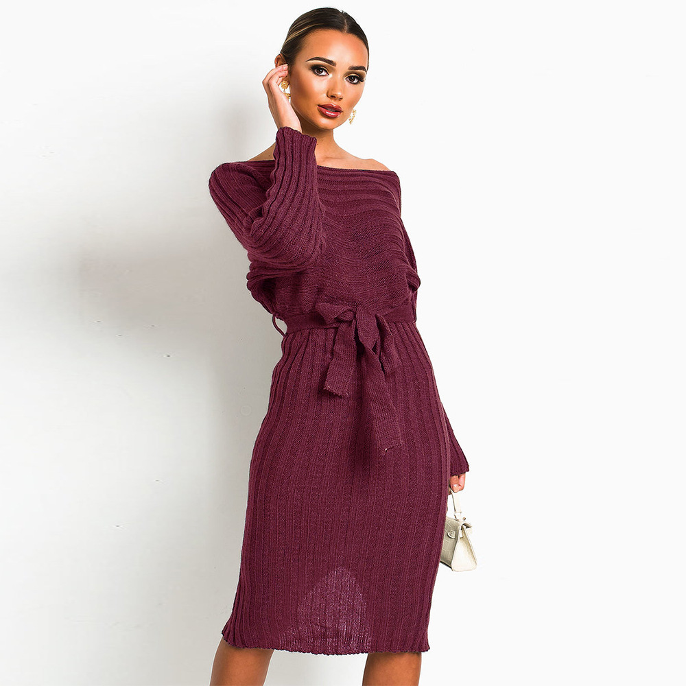 Womens Long Sleeve Knit Dress Mid Length Casual Style Comfortable Fabric Spring Summer Collection Wholesale
