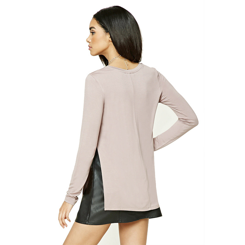 Womens Long Sleeve T Shirt Slim Fit Solid Color Side Slit Design Perfect for Early Spring Casual Wear Wholesale