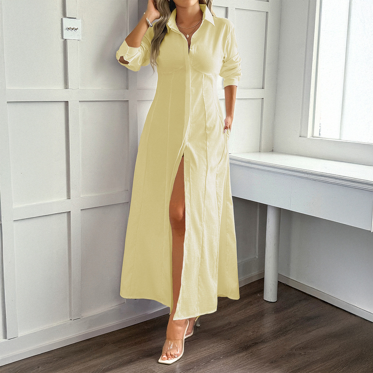 Casual Vacation Style Long Sleeve Cardigan Long Dress for Women Autumn Winter