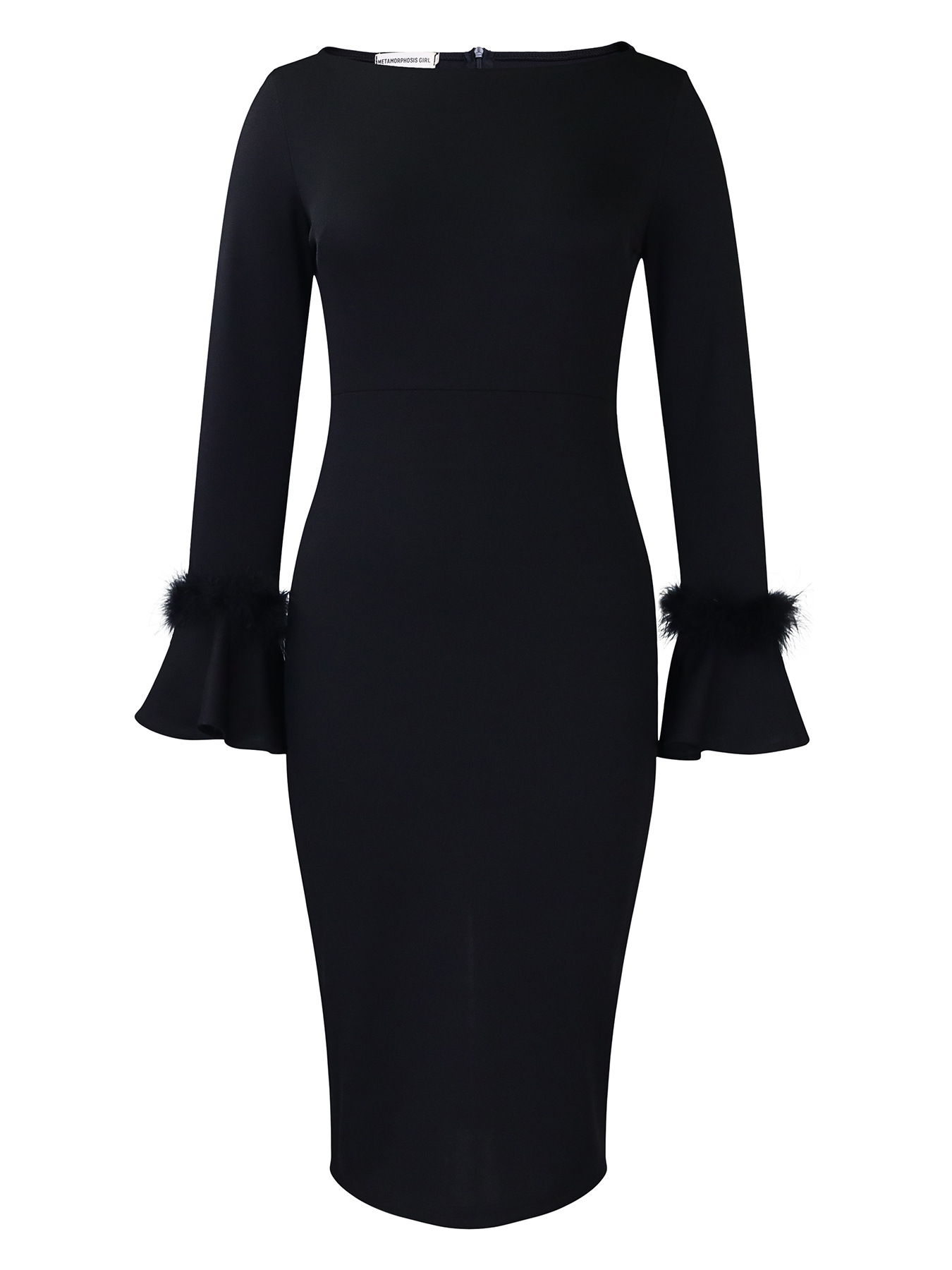Fashionable Solid Color Bodycon Dress with Flared Sleeves for Women, Perfect for Office Wear, Winter Collection, African Style