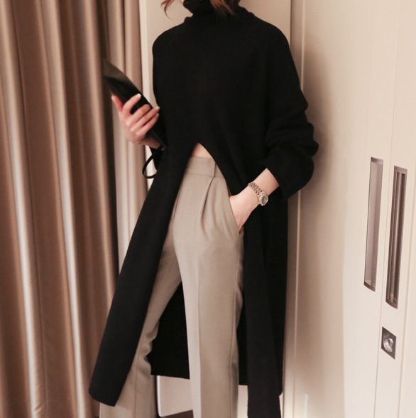 High Neck Long Sweater Dress High Waist Split Design Fashionable Style Autumn Wear for Women Wholesale Available