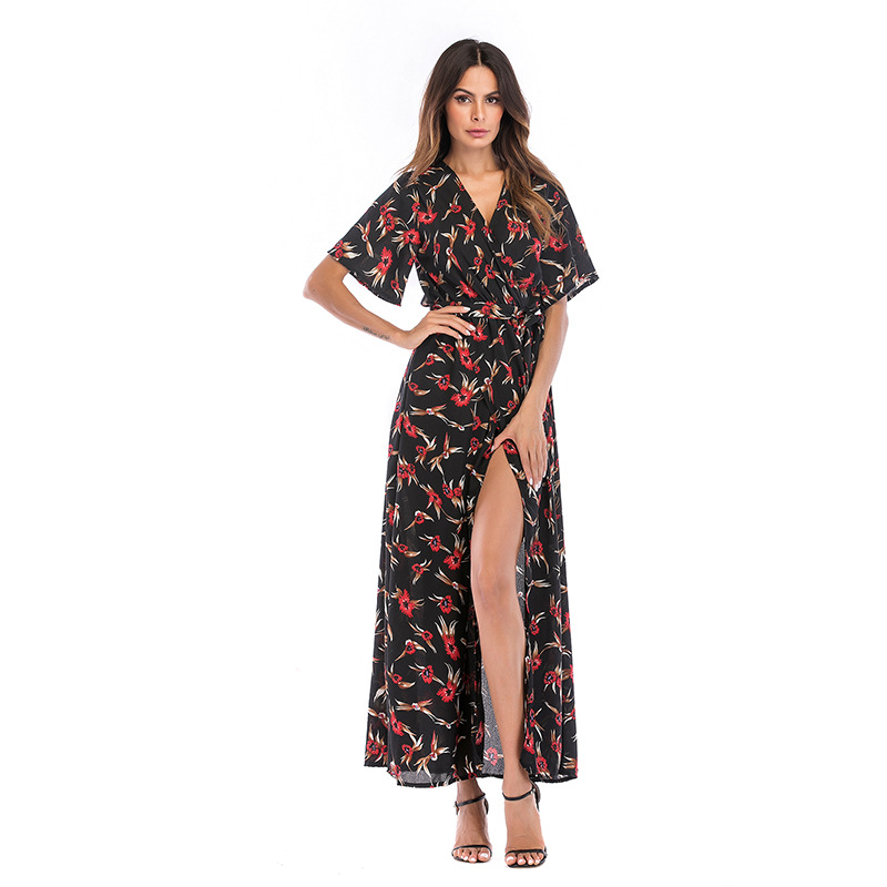 Chiffon Maxi Dress Floral Print V Neck Summer Style Perfect for Beachwear Wholesale Available