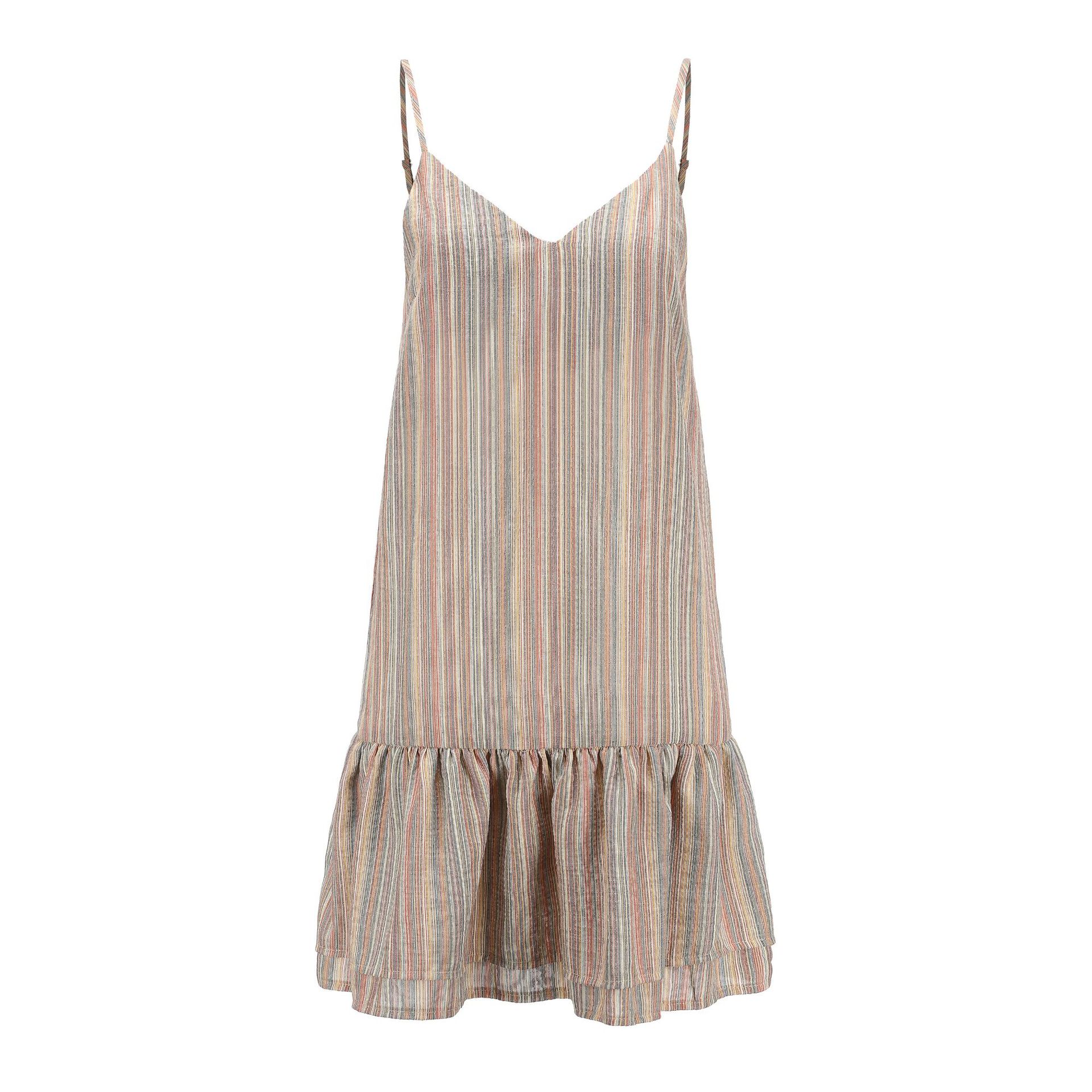 Colorful Striped Ruffle Hem Cami Dress Sexy Vacation Style Lightweight Fabric Wholesale Available