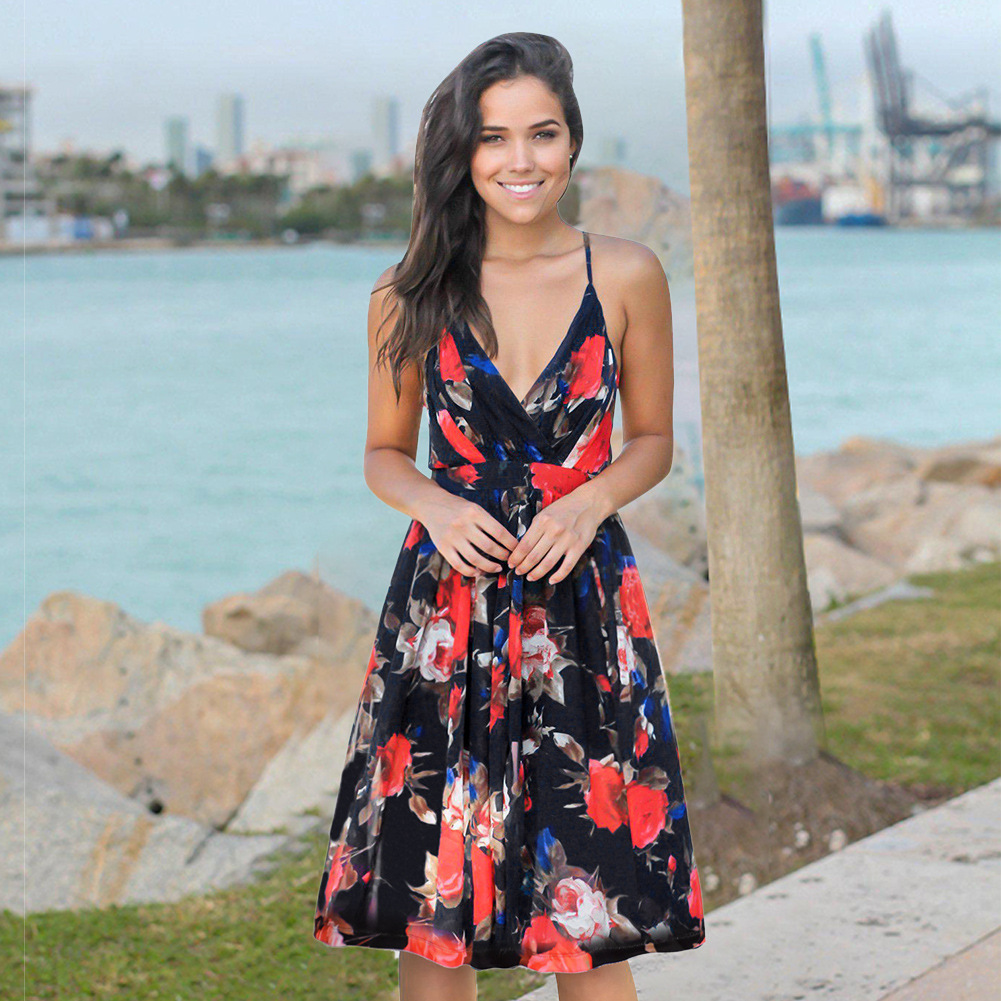 Bohemian Printed Maxi Dress V Neck Sleeveless High Waist Summer Style Perfect for Casual Outings Wholesale