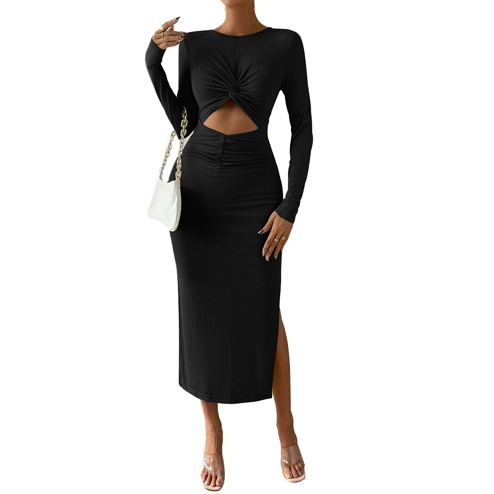 Autumn Winter New Sexy Hollow Out Split Hip Party Dress