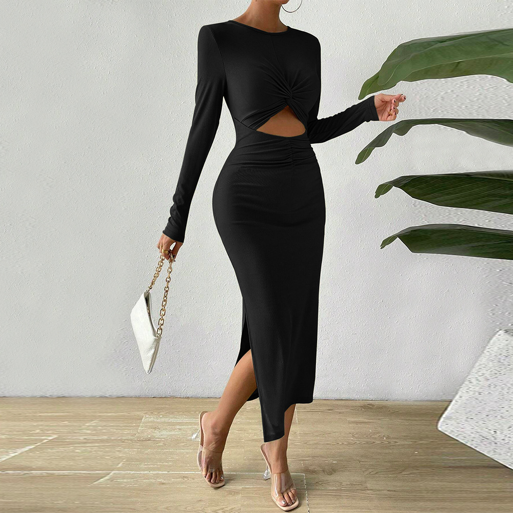Autumn Winter New Sexy Hollow Out Split Hip Party Dress