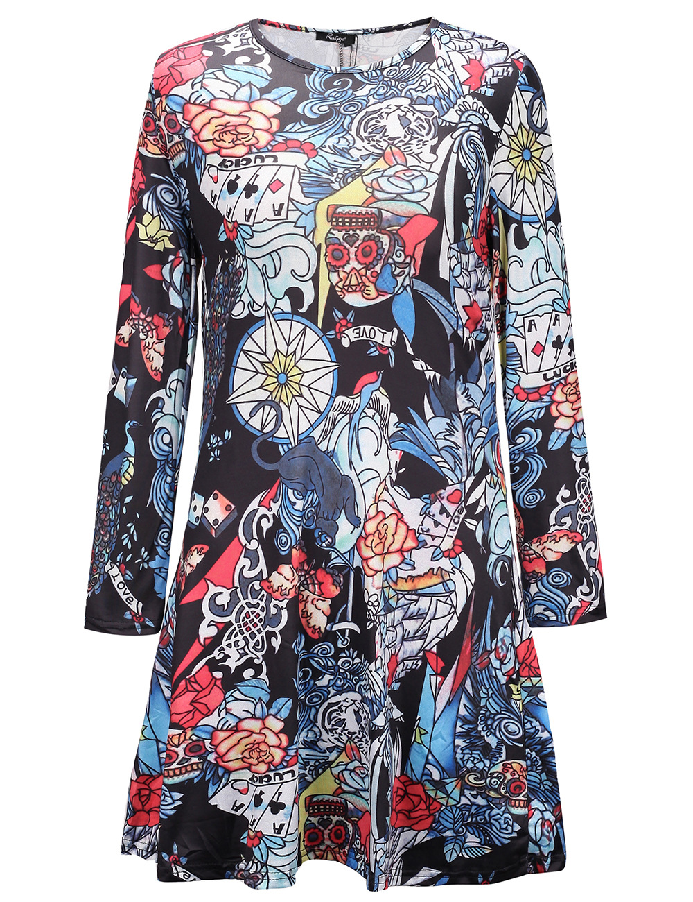 Womens Long Sleeve Halloween Dress Pumpkin Skull Print Round Neck Comfortable Fabric Autumn Winter Collection