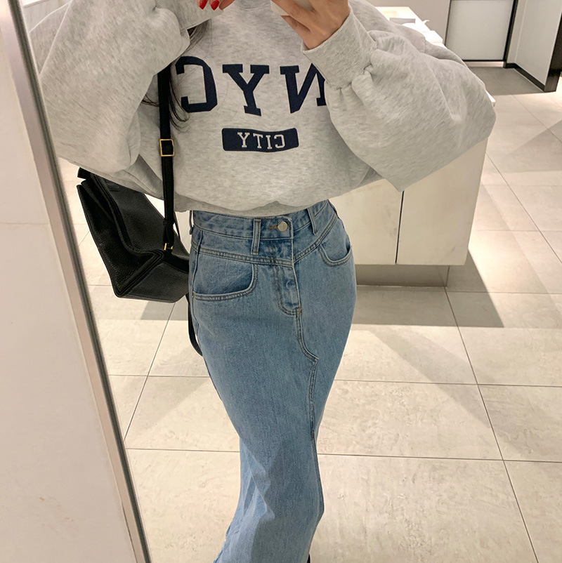 High Waisted Denim Skirt Sexy Front Slit Street Style Versatile Design Spring Collection Wholesale Available