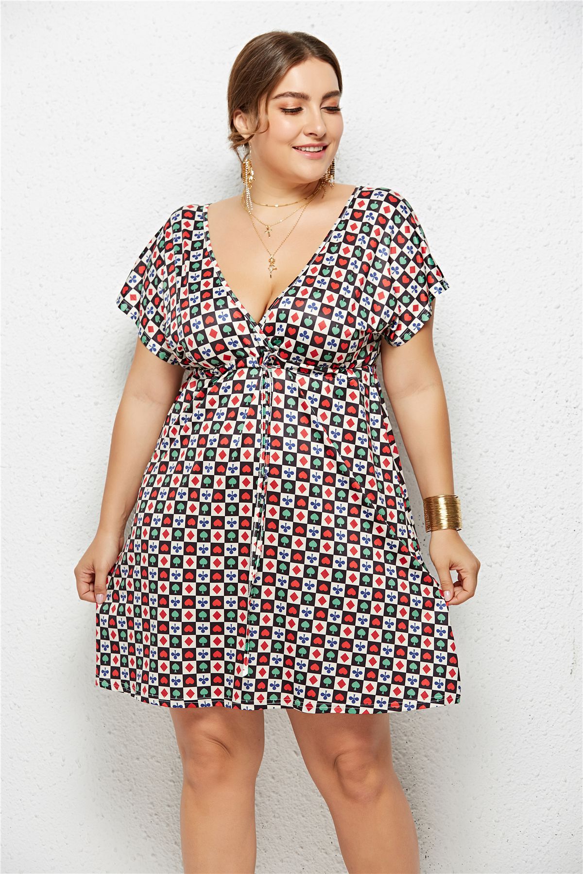 Plus Size V Neck Digital Print Dress Beachwear Vacation Style Comfortable Fit Wholesale Available