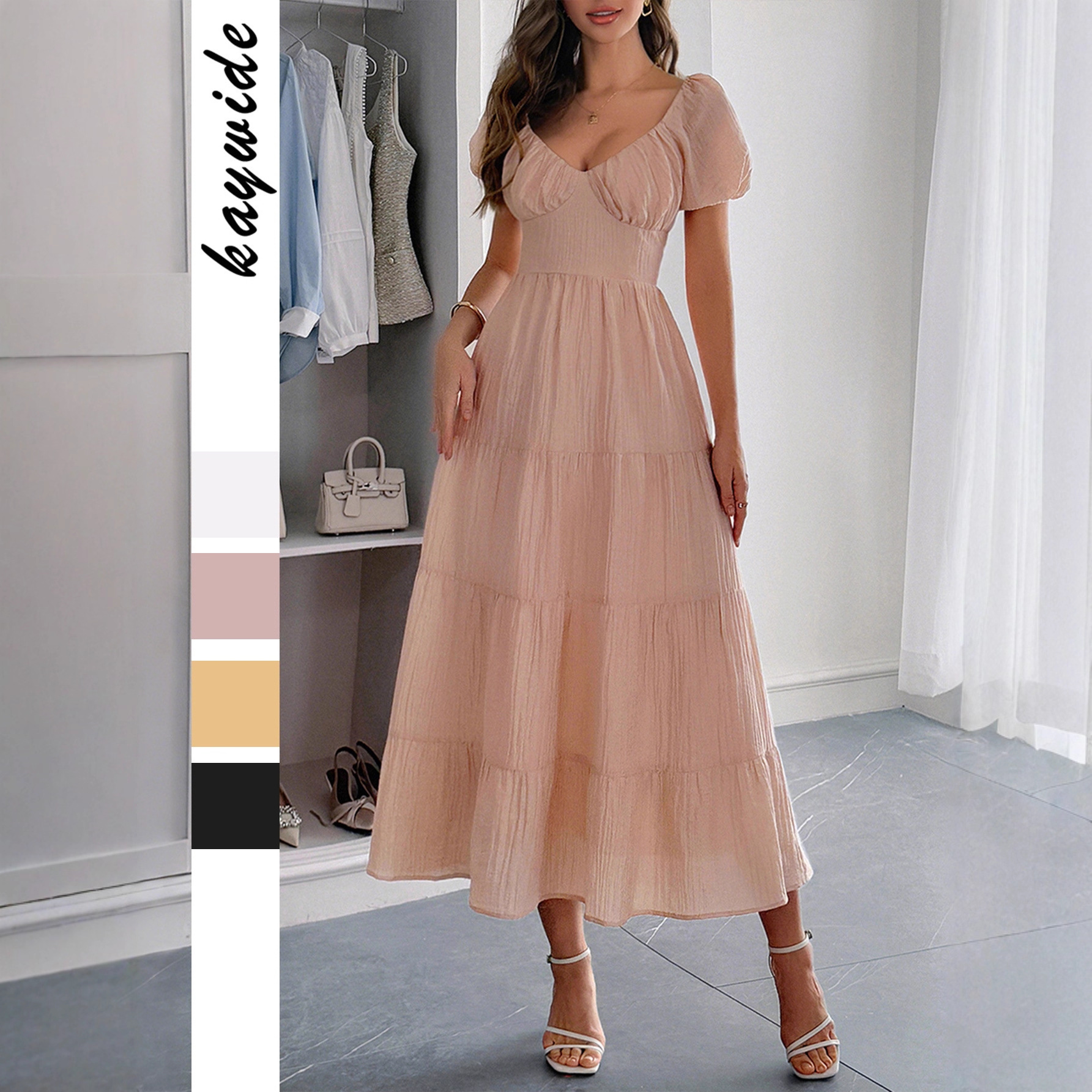 Casual Vacation Waist Tied A Line Long Dress for Women Summer
