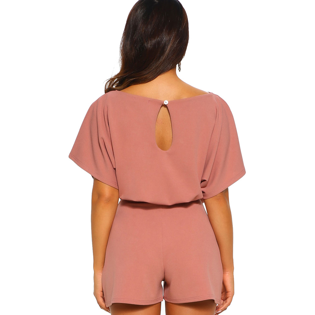 Womens High Waisted Solid Color Sports Shorts Short Sleeve Round Neck Drawstring Design Casual Wear for Summer OEM