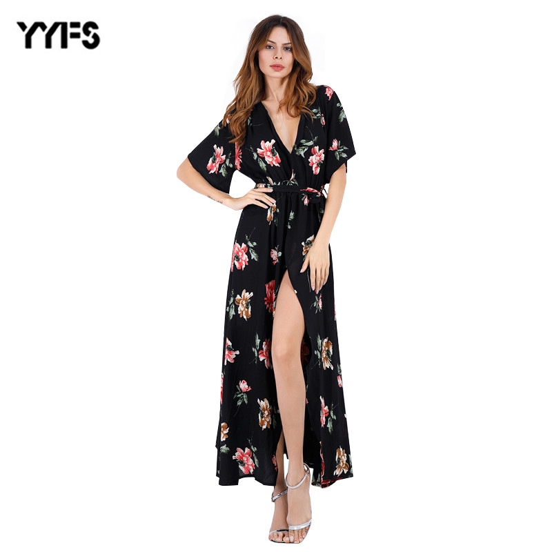 Chiffon Maxi Dress Floral Print V Neck Summer Style Perfect for Beachwear Wholesale Available