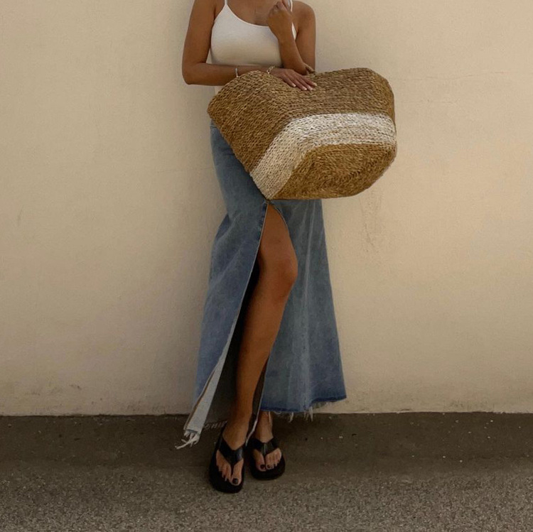 High Waisted Denim Skirt Long Length Vintage Style Side Slit Bodycon Fit Spring and Autumn Fashion Wholesale