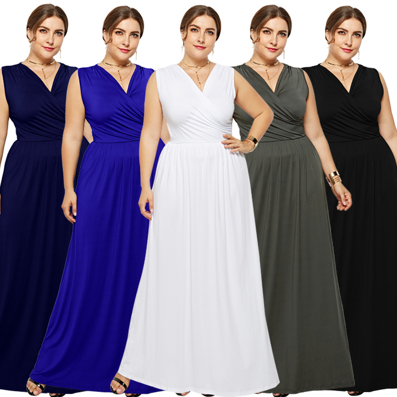 Plus Size Solid Color V Neck Dress Irregular Hem Fashionable Sexy Perfect for Parties and Casual Outings Wholesale
