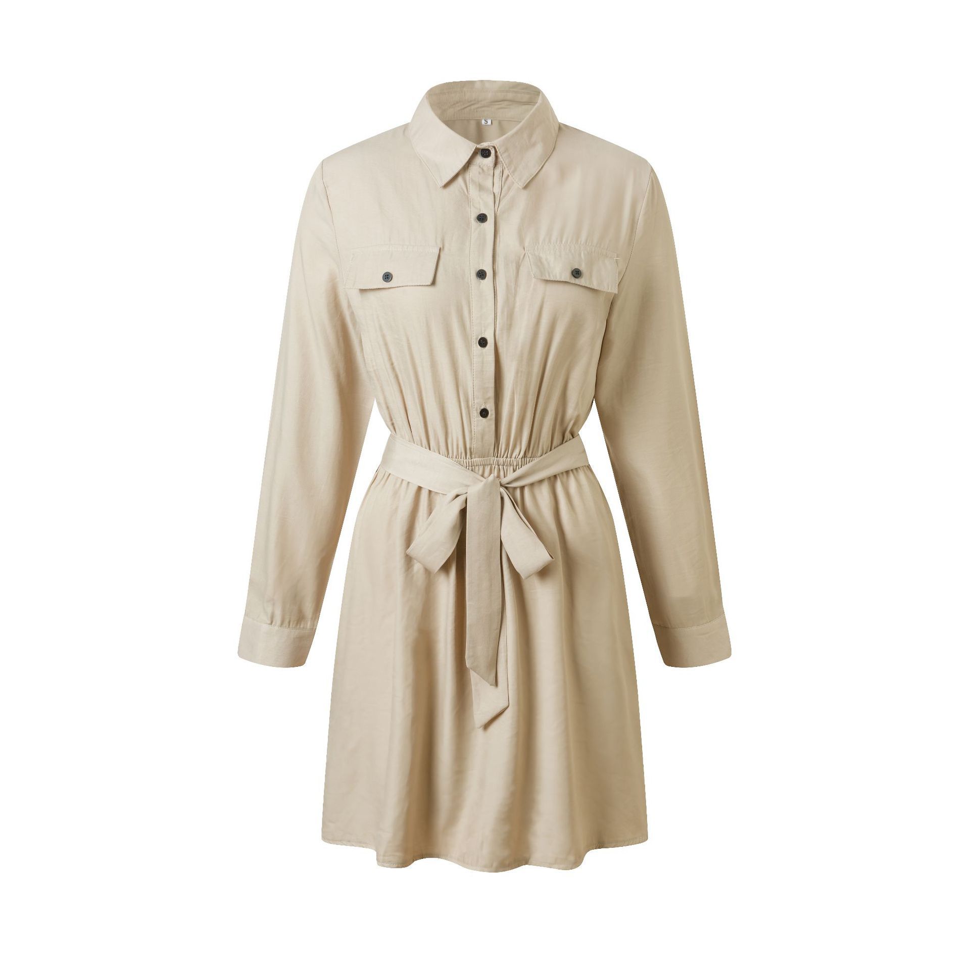 High Waist Tie Front Long Sleeve Dress Casual Workwear Style Suitable for Spring and Autumn Wholesale Available