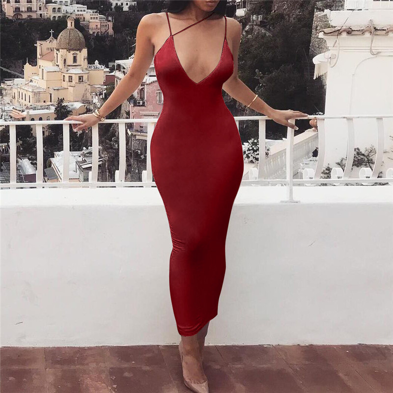 Summer Womens V Neck Backless Maxi Dress Solid Color Bodycon Fit Sleeveless Perfect for Casual Outings Wholesale