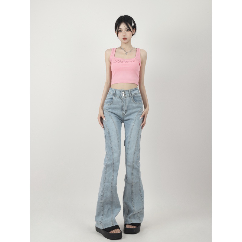 High Waisted Flared Jeans for Women Vintage Design Wide Leg Slim Fit Floor Length Casual Wear Wholesale Available