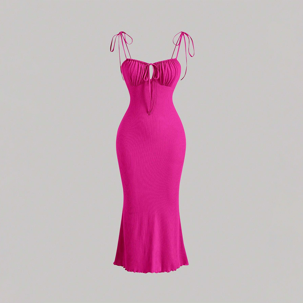 Sexy Drawstring Slim Fit Mermaid Long Dress with Spaghetti Straps