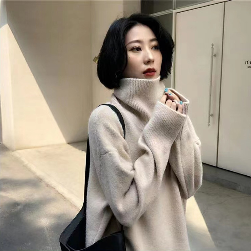 High Neck Womens Sweater Premium Quality Simple Design Solid Color Early Autumn Knitwear Wholesale Available