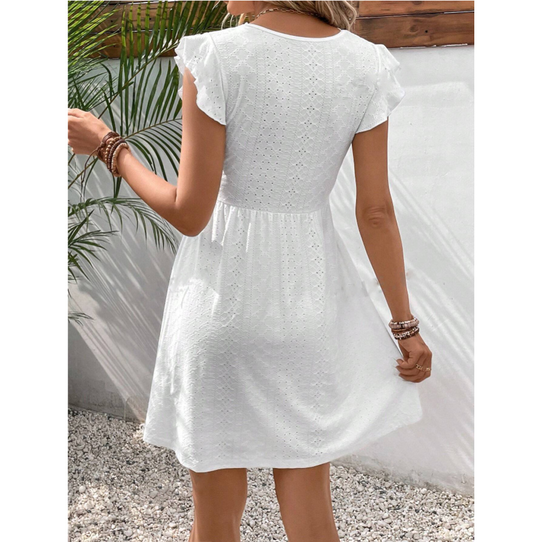 Knit Jacquard Hollow Out Dress Elastic Sheer Lace Butterfly Sleeves Spring Summer Fashion Wholesale Available