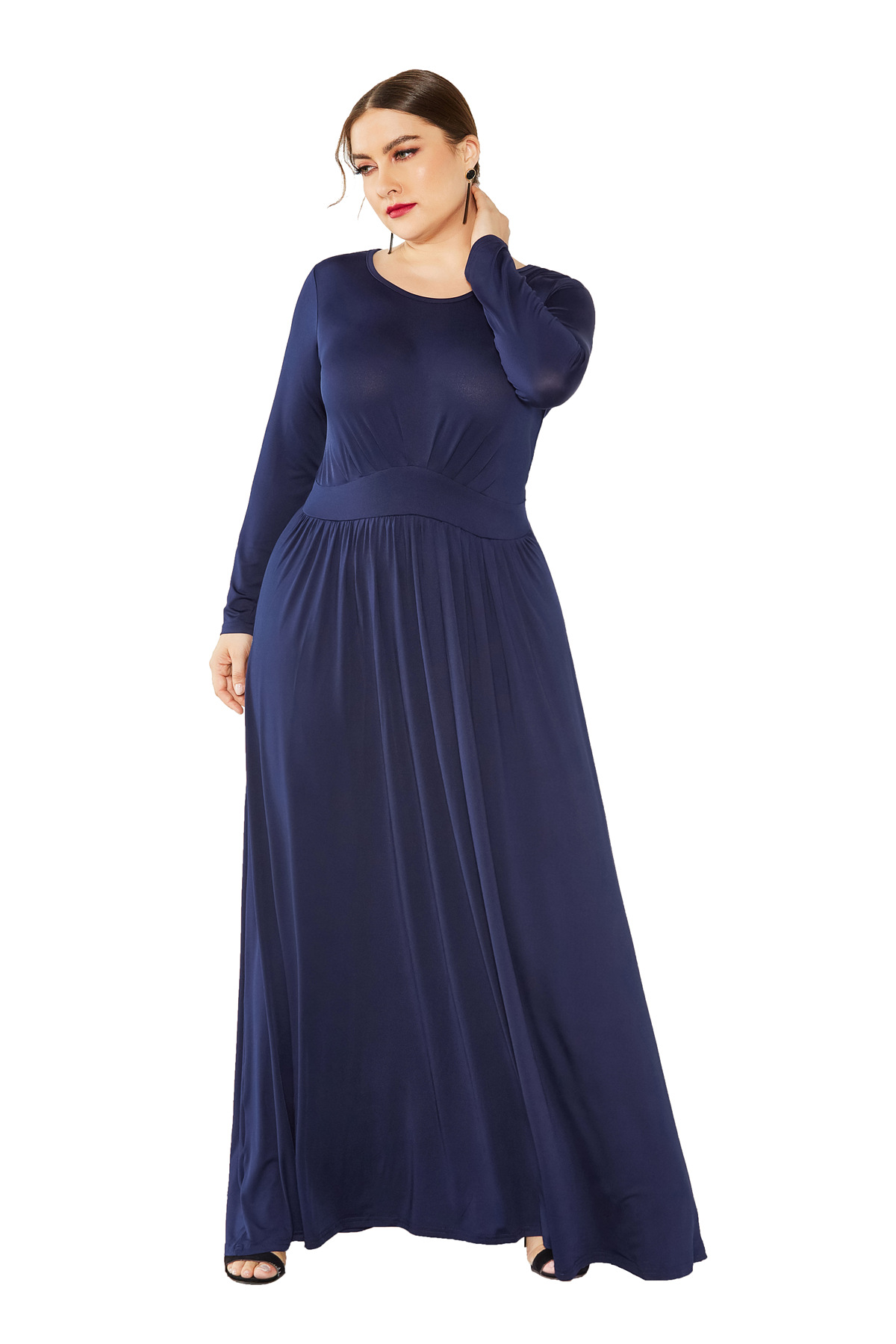 Plus Size Long Sleeve Round Neck Dress Elegant Comfortable Fabric Autumn Winter Style Perfect for Evening Events
