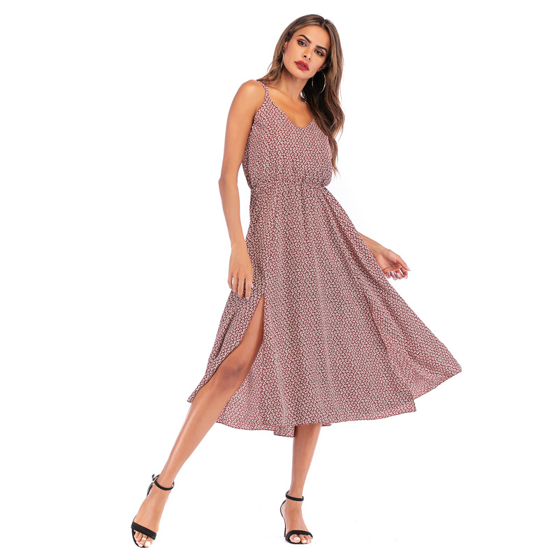 Summer Casual Backless Dress Printed Pattern Spaghetti Straps Lightweight Fabric Perfect for Beach or Party
