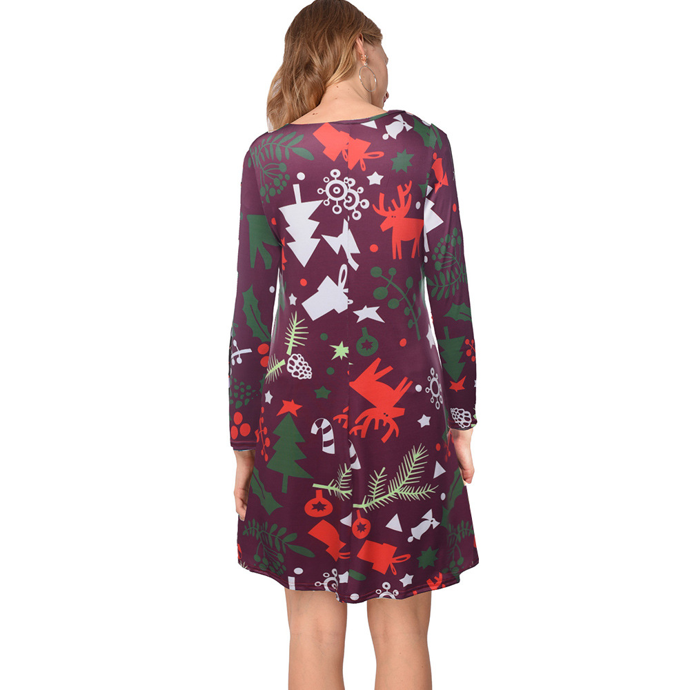 Christmas Dress A Line Silhouette Santa Print Autumn Winter Style Perfect for Holiday Parties Wholesale Available