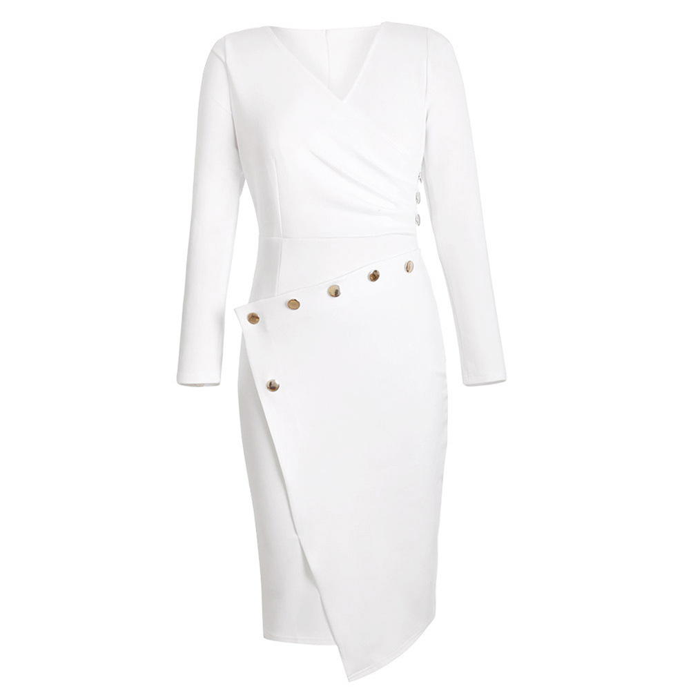 Womens Mid Length Asymmetrical Dress V Neck Long Sleeve Trendy Design Perfect for Casual or Formal Occasions