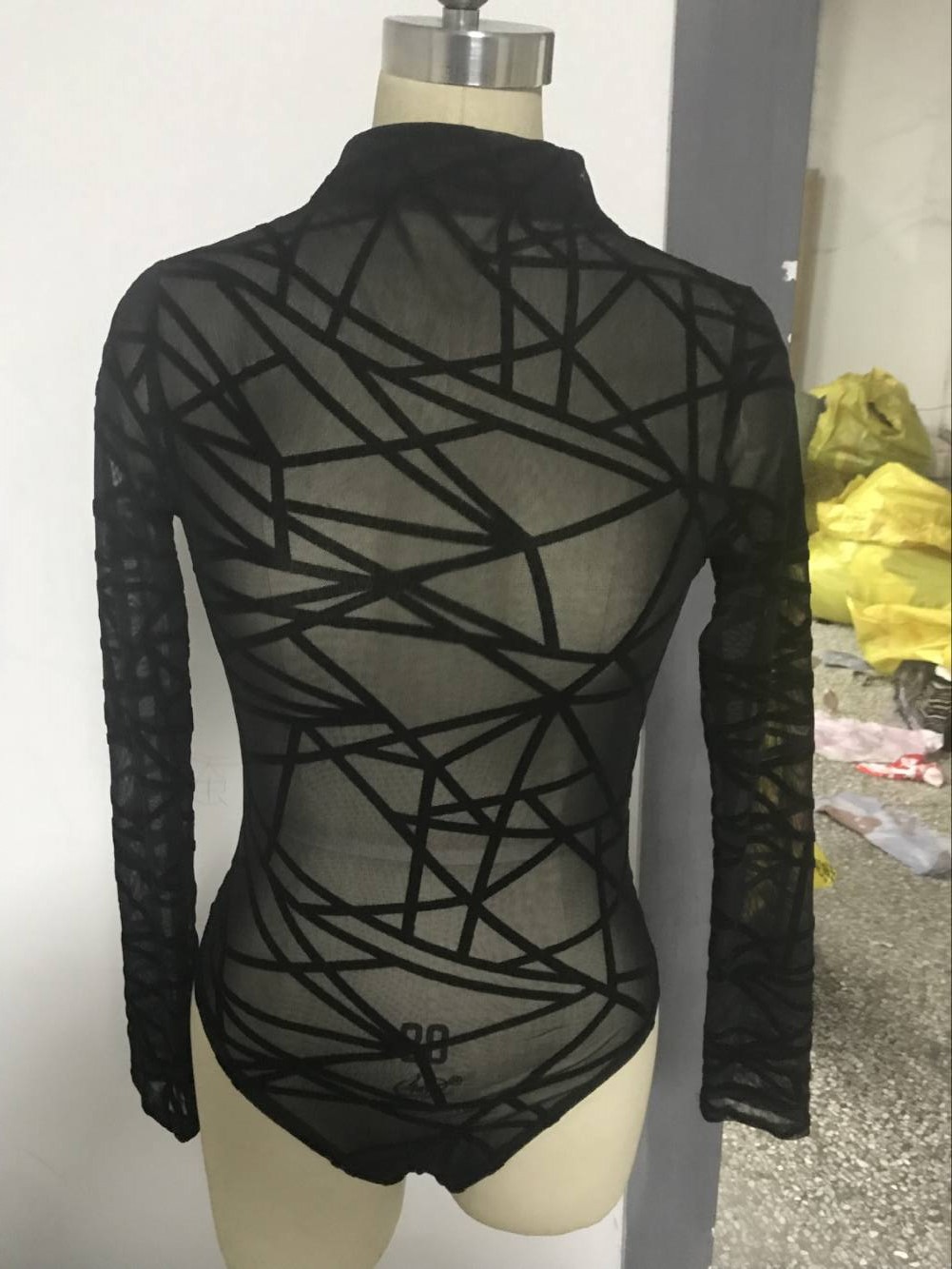 High Neck Long Sleeve Geometric Stretch Bodysuit Pajamas Soft Fabric Comfortable Fit Stylish Design Perfect for