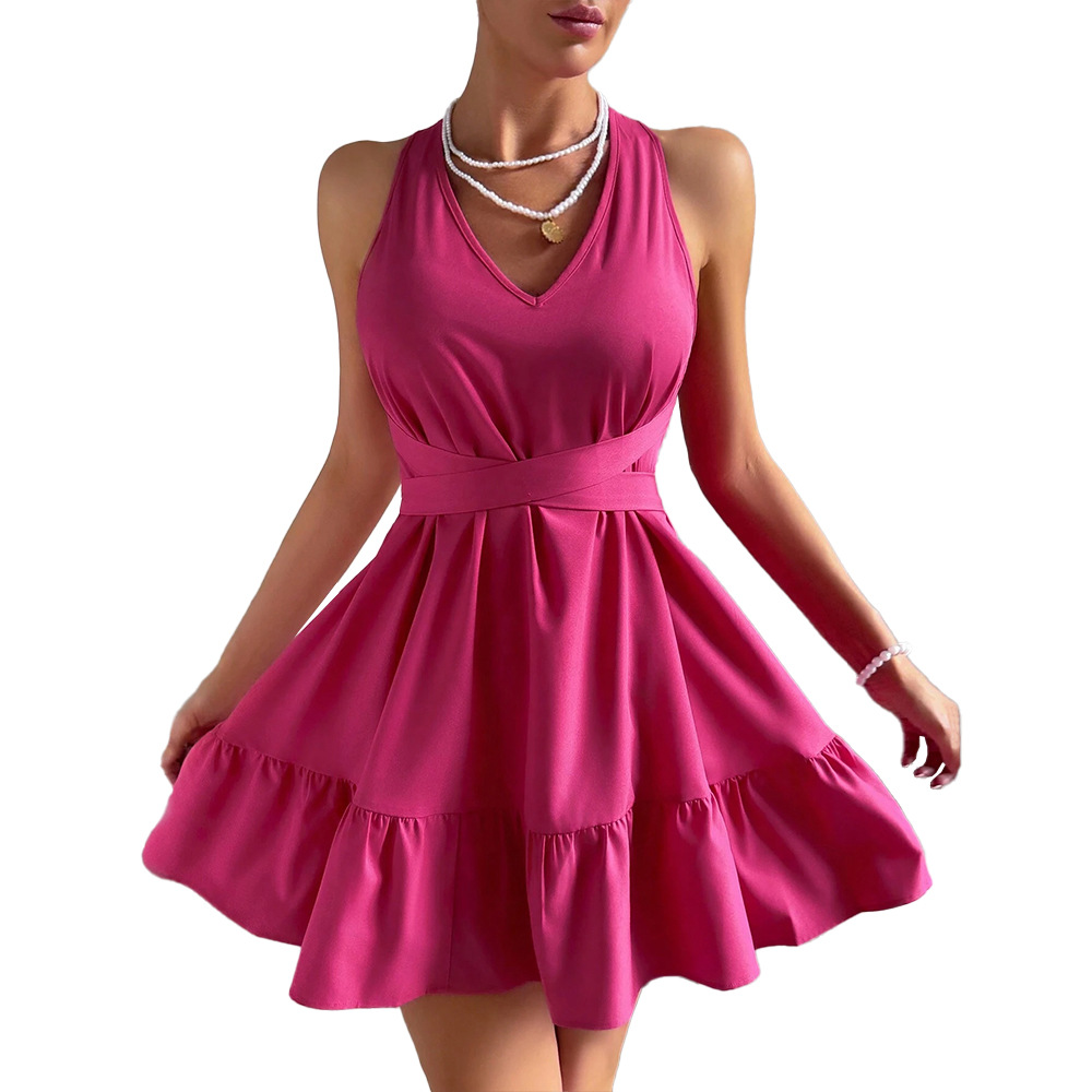 Sexy Halter Neck High Waist Backless A Line Short Dress for Summer