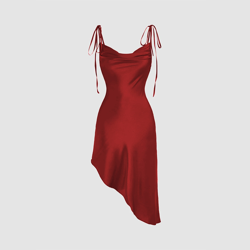 Sexy Sleeveless Irregular Hem Red Satin Party Dress for Women