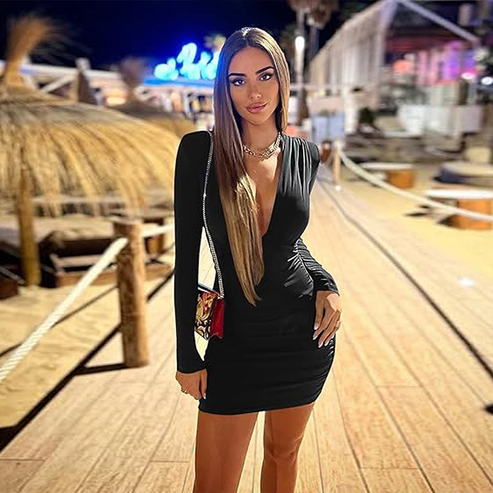 V Neck Bodycon Dress High Waist Sexy Fit Autumn Winter Style Perfect for Parties and Events Wholesale Available