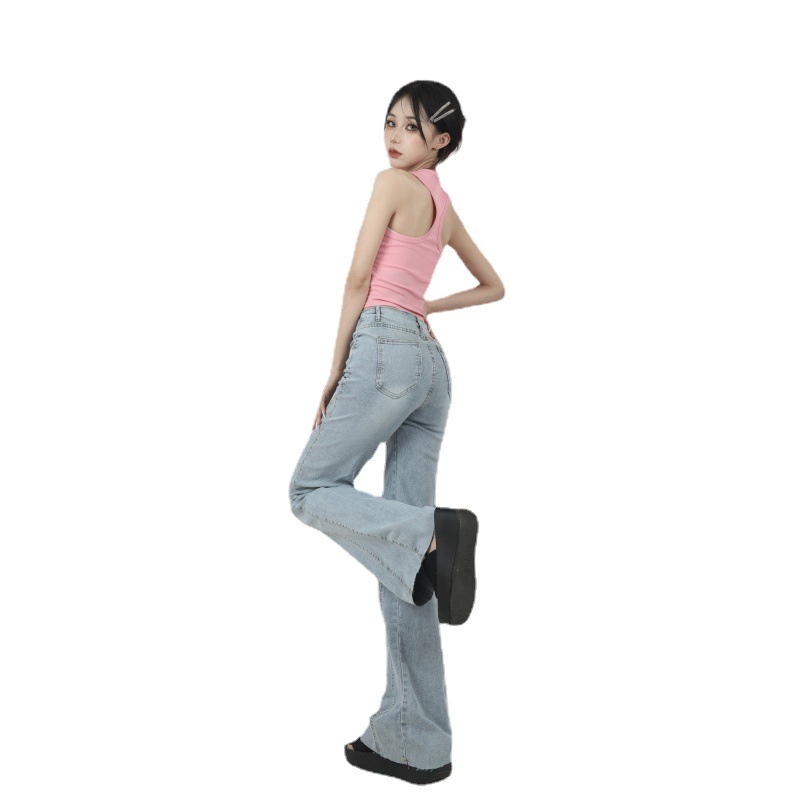 High Waisted Flared Jeans for Women Vintage Design Wide Leg Slim Fit Floor Length Casual Wear Wholesale Available