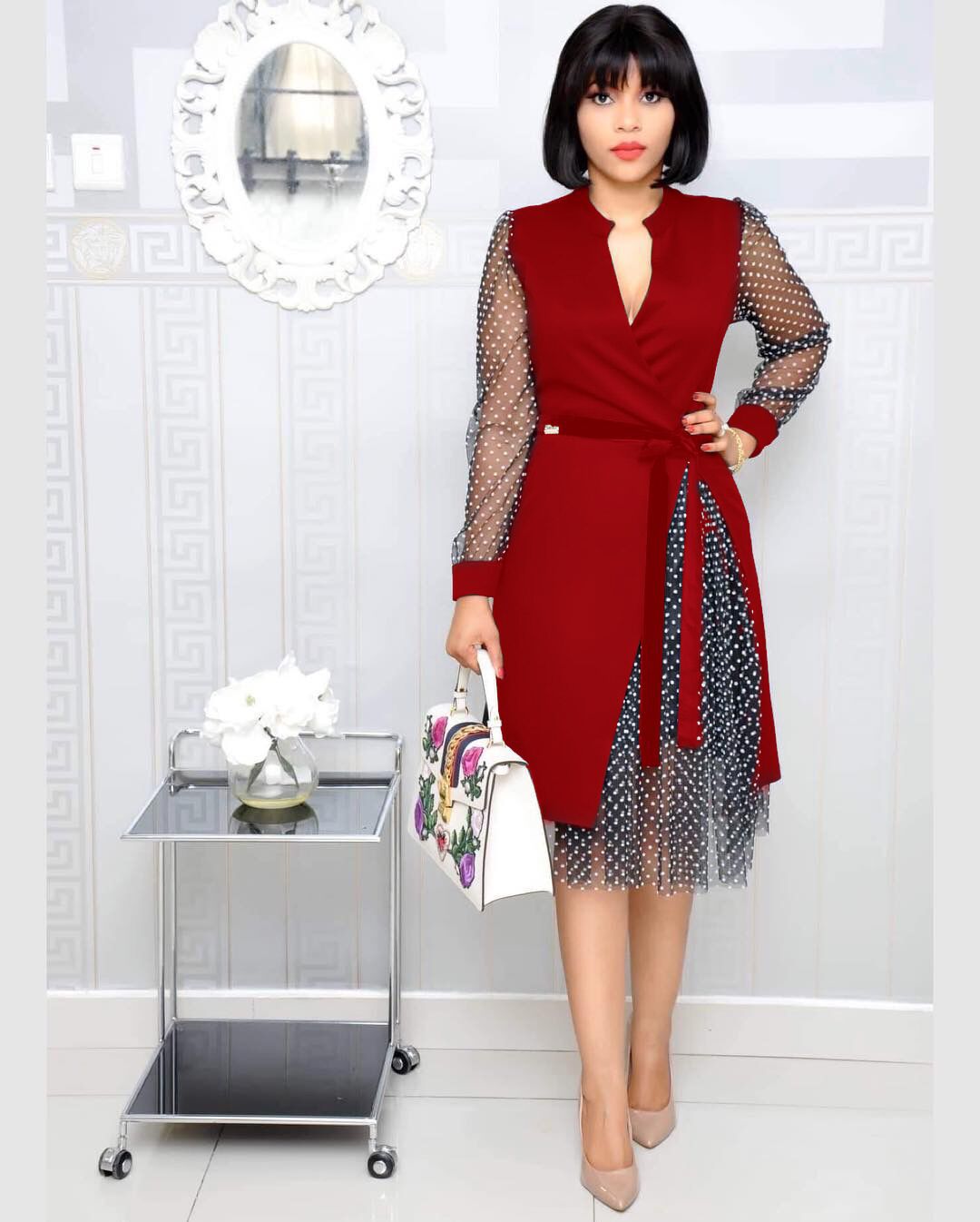 Plus Size African Polka Dot Mesh Patchwork Dress Elegant Design Perfect for Summer Events Wholesale Available