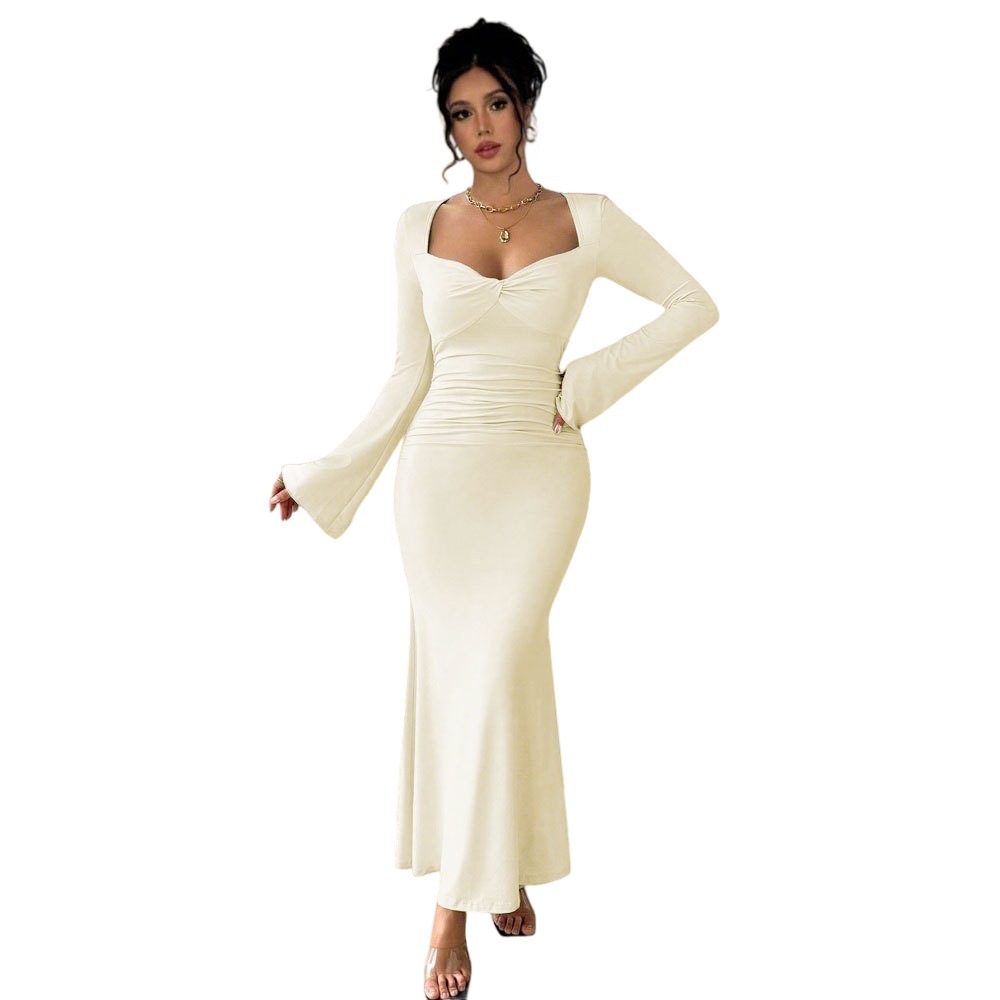 Elegant Ankle Length Dress Chic Cold Shoulder Design High End Fabric Perfect for Fall Winter Wholesale Available