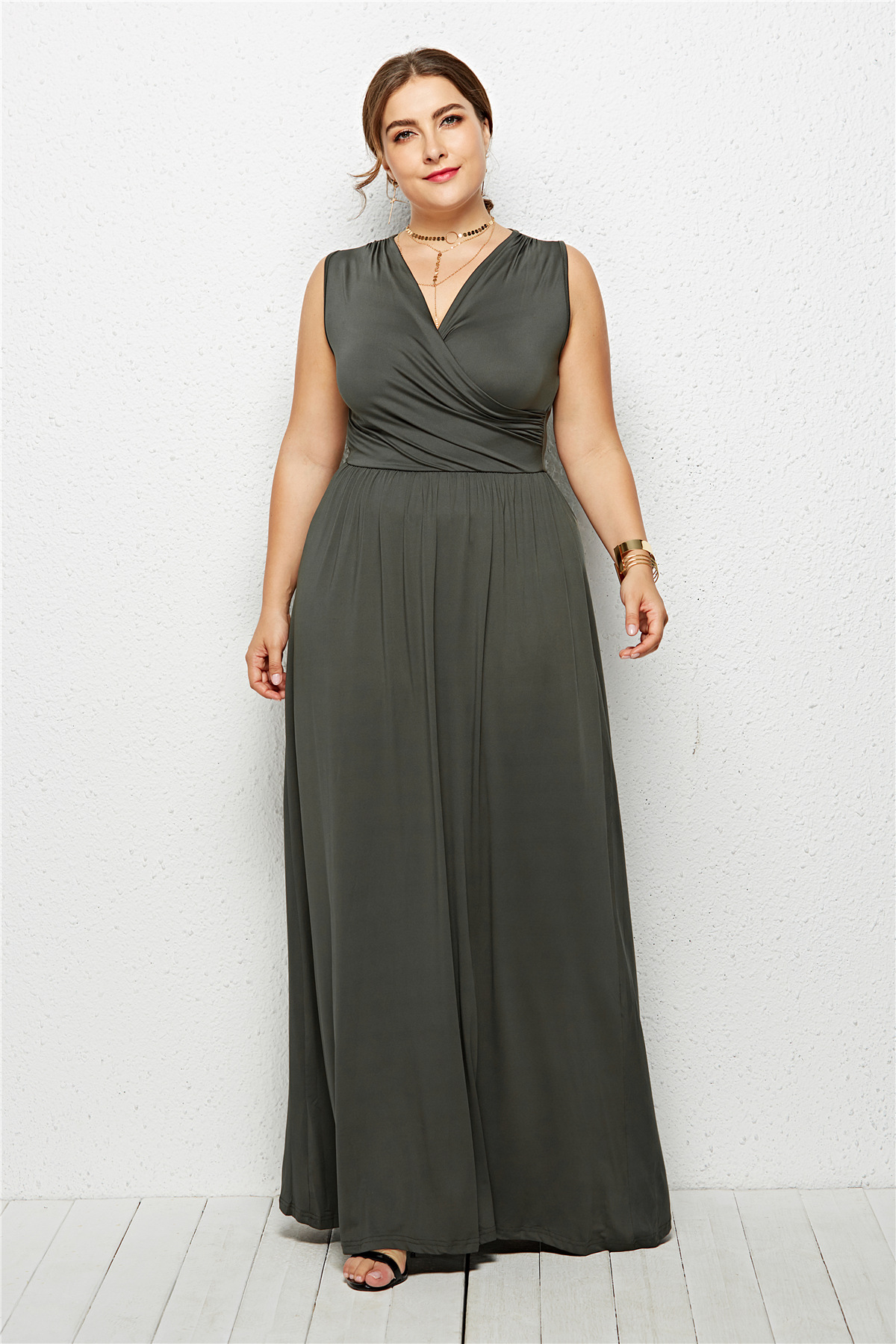 Plus Size Solid Color V Neck Dress Irregular Hem Fashionable Sexy Perfect for Parties and Casual Outings Wholesale