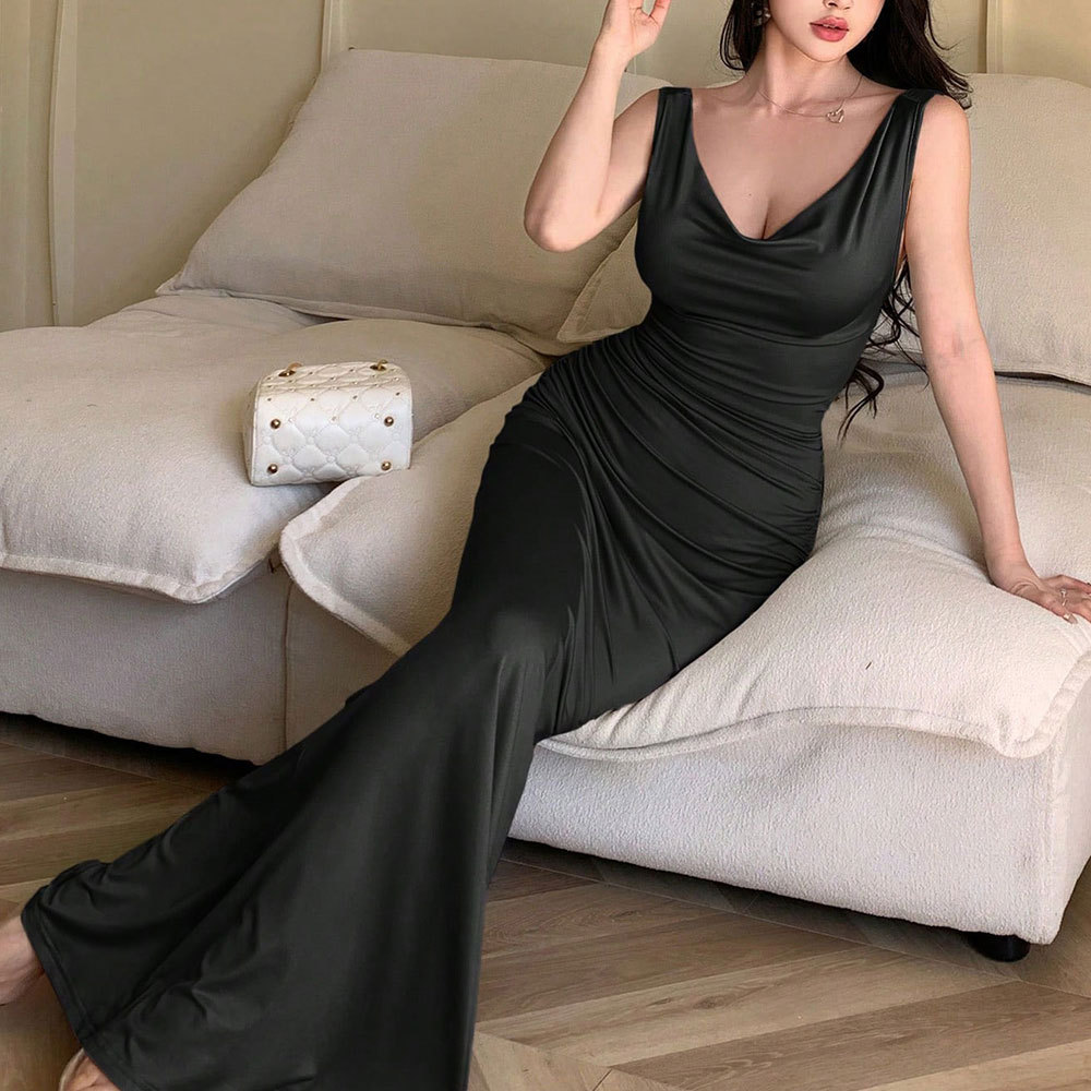 Summer New French Style Sexy Sleeveless Backless Bodycon Long Dress