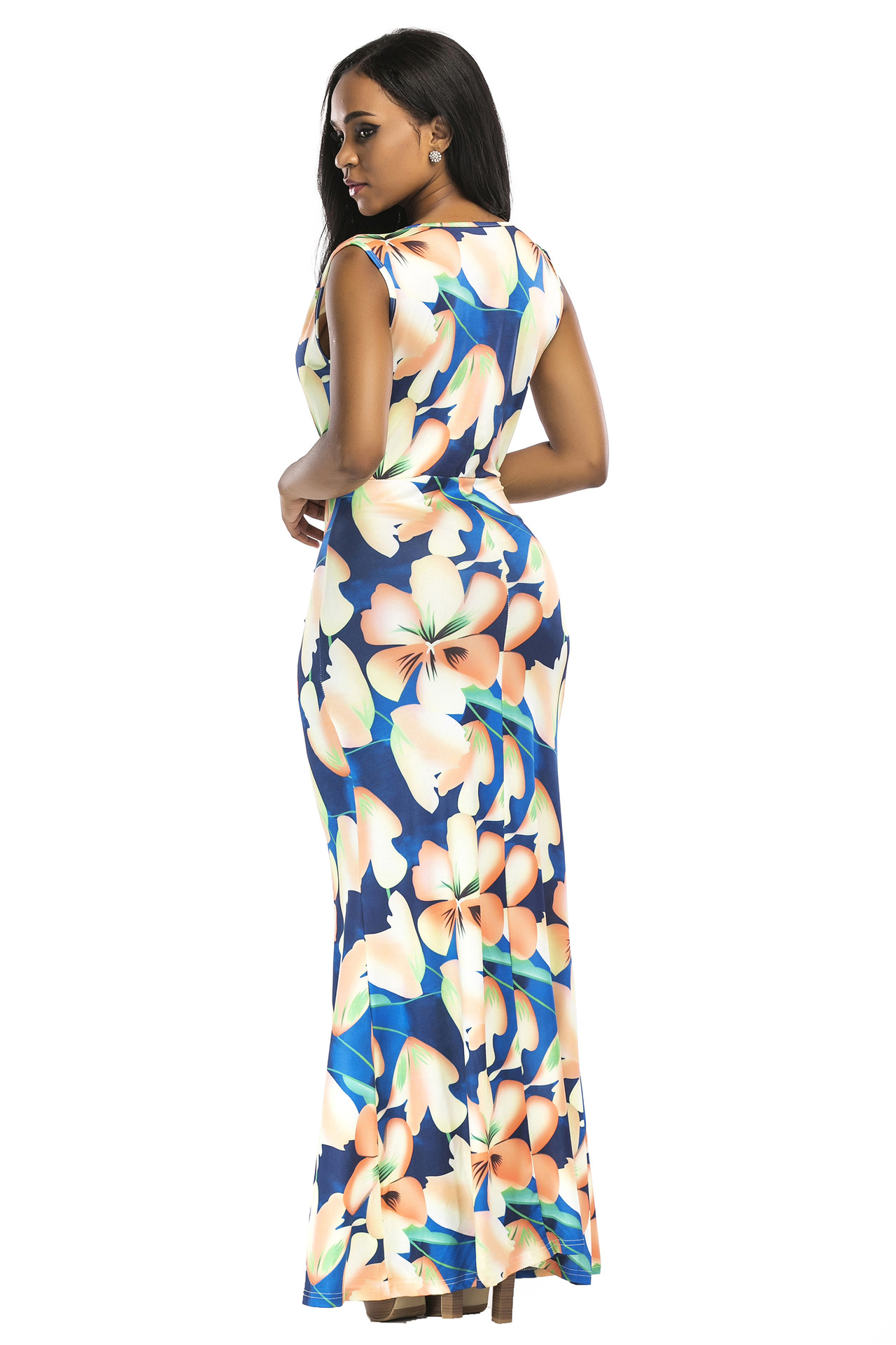 Digital Print V Neck Dress Sexy Multi Color Womens Fashion Nightclub Wear Wholesale Available