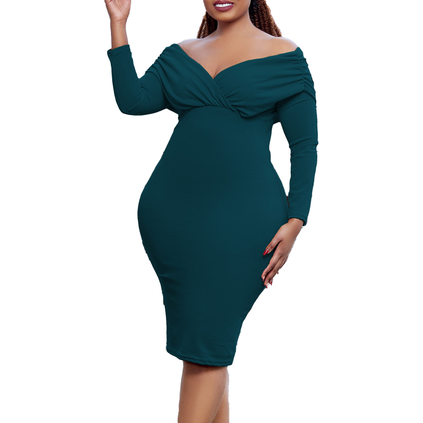 Plus Size Women's Dress — V Neck, Solid Color, Bodycon, Sexy, Fashionable — Spring Summer Occasion — Wholesale Supply