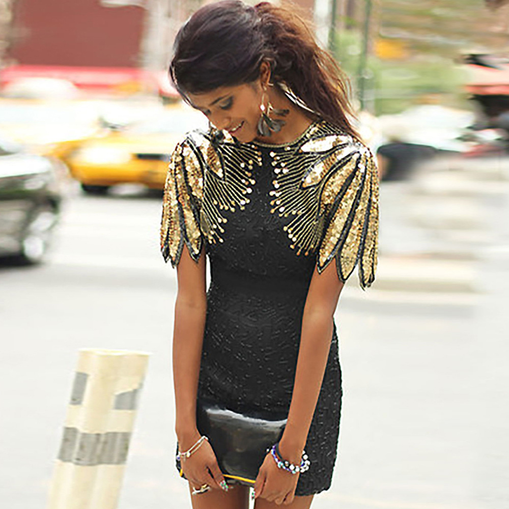 Sequin Bodycon Dress High Neck Short Sleeve Slim Fit Party Wear for Women Wholesale Available