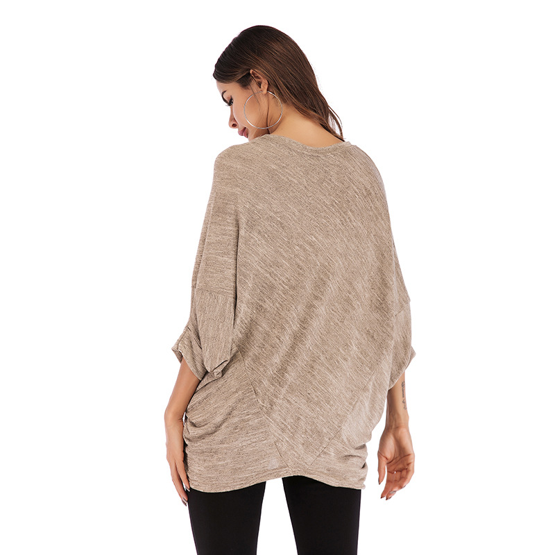 Womens Batwing Sleeve T Shirt Short Sleeve Round Neck Loose Fit Solid Color Autumn Casual Wear Wholesale