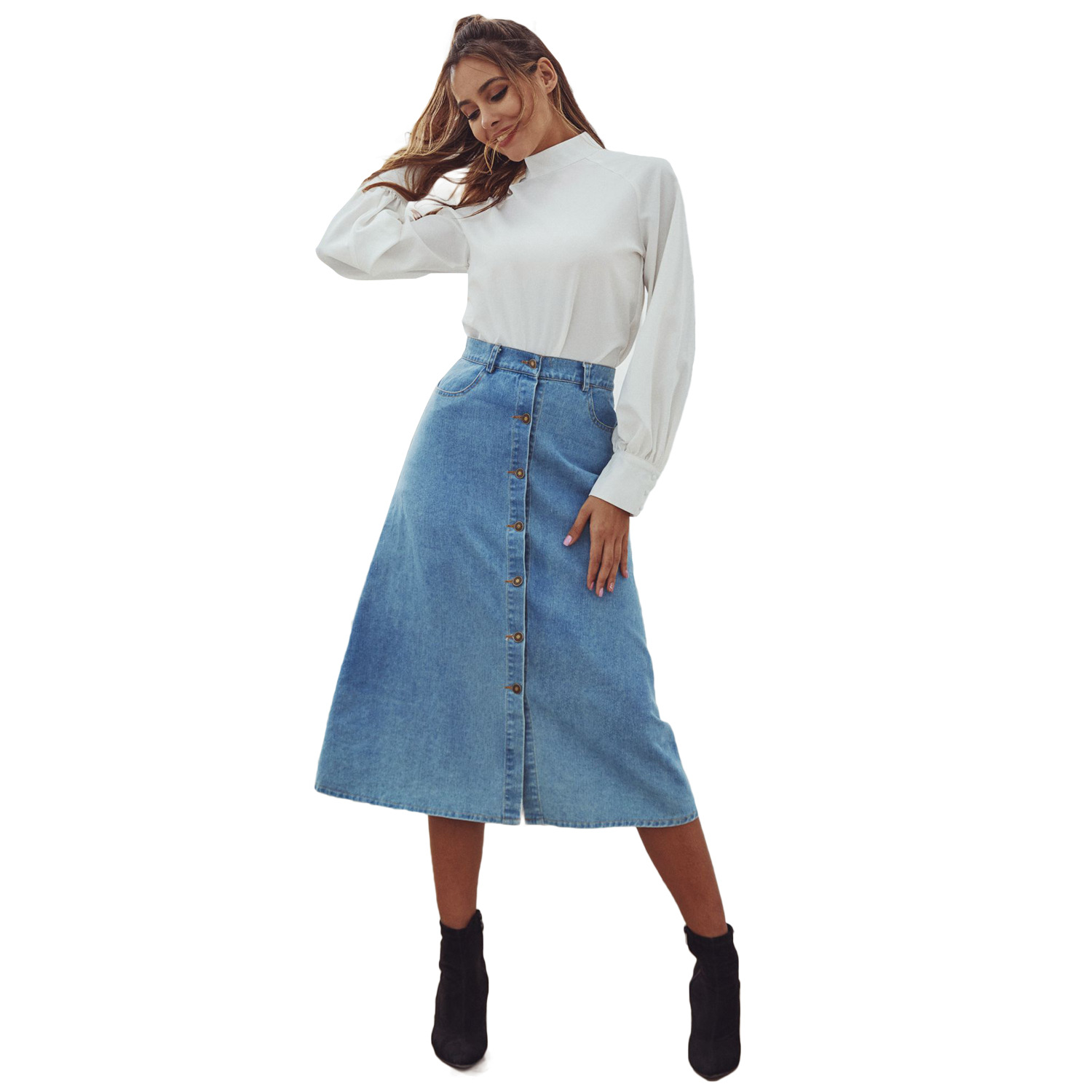 High Waisted Denim Skirt Light Wash Elegant Fit Womens Fashion Casual Wear Summer Style Wholesale Available