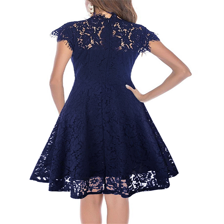 Womens Lace Dress Short Sleeve Round Neck Flared Skirt Spring Summer Fashion Wholesale Available